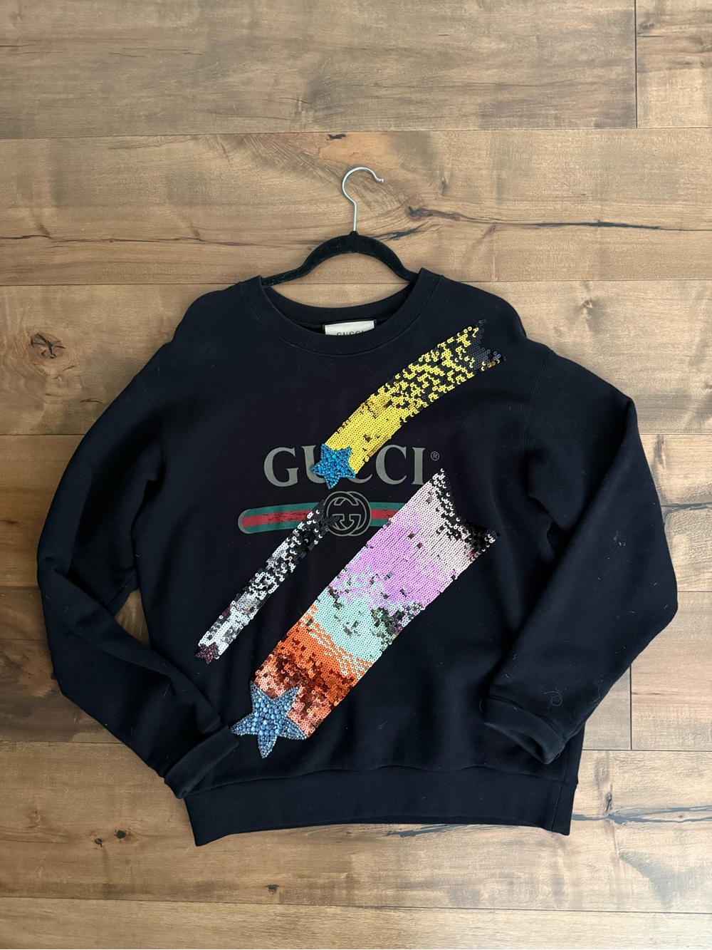 Gucci Sequin Shooting Star Logo Sweatshirt Black Size Small